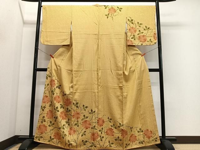 平和屋着物■訪問着 お召地 草花文 金彩 正絹 逸品 CABN9254ua