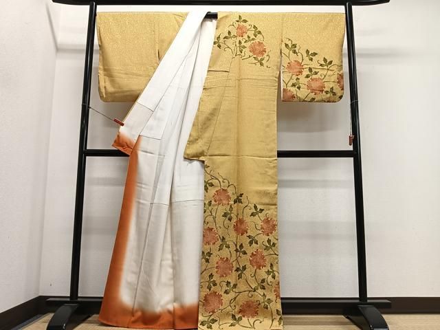 平和屋着物■訪問着 お召地 草花文 金彩 正絹 逸品 CABN9254ua
