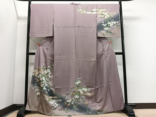 平和屋着物●訪問着 流水草花文 暈し染め 金彩 正絹 逸品 CABN9270ua