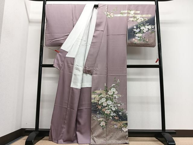 平和屋着物●訪問着 流水草花文 暈し染め 金彩 正絹 逸品 CABN9270ua
