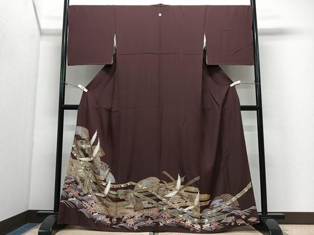 平和屋着物●豪華色留袖 地紙飛鶴文 金彩 正絹 逸品 CABN9357ua
