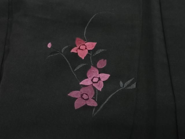 平和屋着物#羽織 総刺繍 草花文 黒地 正絹 逸品 CABN9376ua
