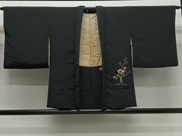 平和屋着物#羽織 総刺繍 草花文 黒地 金糸 正絹 逸品 CABN9395ua