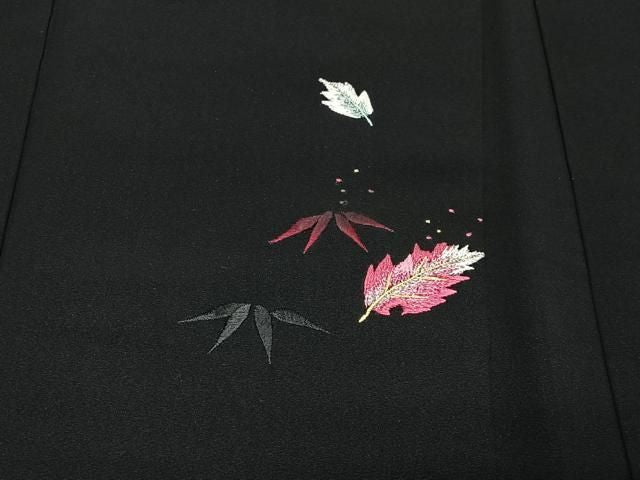 平和屋着物#羽織 総刺繍 舞葉文 黒地 正絹 逸品 CABN9398ua