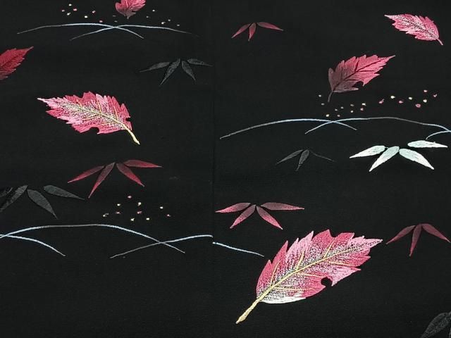 平和屋着物#羽織 総刺繍 舞葉文 黒地 正絹 逸品 CABN9398ua