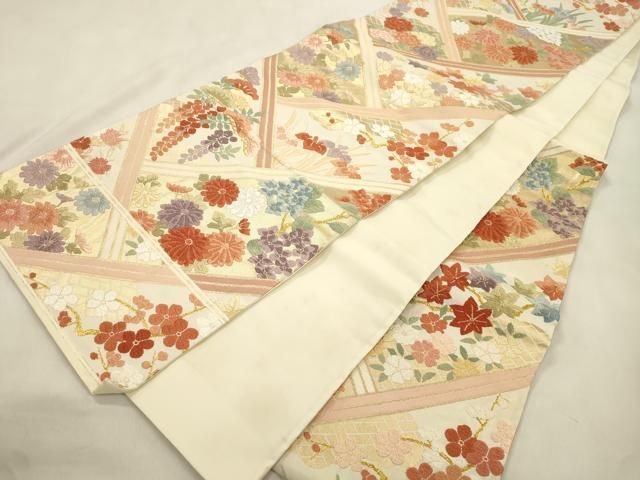 平和屋着物●六通柄袋帯 唐織 草花文 金糸 正絹 逸品 CABN9627dy