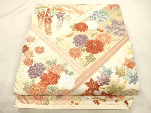 平和屋着物●六通柄袋帯 唐織 草花文 金糸 正絹 逸品 CABN9627dy