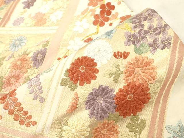 平和屋着物●六通柄袋帯 唐織 草花文 金糸 正絹 逸品 CABN9627dy