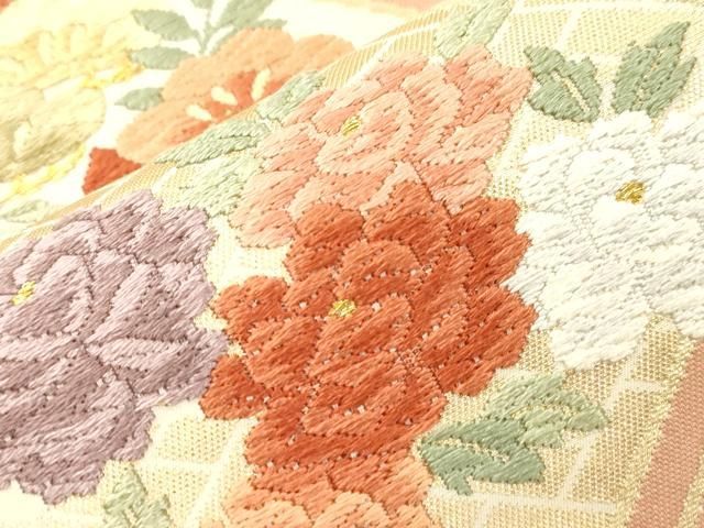 平和屋着物●六通柄袋帯 唐織 草花文 金糸 正絹 逸品 CABN9627dy