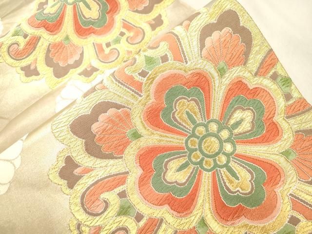 平和屋着物●西陣 河合美術織物謹製 六通柄袋帯 唐織 手織 幾何学文 金糸 正絹 逸品 CABN9632dy