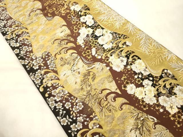 平和屋着物●西陣の名門 加納幸謹製 六通柄袋帯 唐織 松葉花文 金糸 正絹 逸品 CABN9649dy