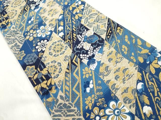 平和屋着物●両面 六通柄袋帯 藍 桐花文 金銀糸 やまと誂製 正絹 逸品 CABN9658dy