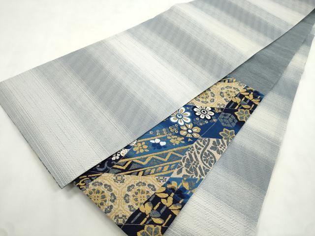平和屋着物●両面 六通柄袋帯 藍 桐花文 金銀糸 やまと誂製 正絹 逸品 CABN9658dy