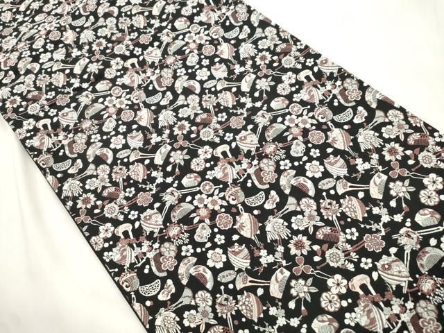 平和屋着物●六通柄袋帯 唐織 簪 黒地 正絹 逸品 CABN9659dy