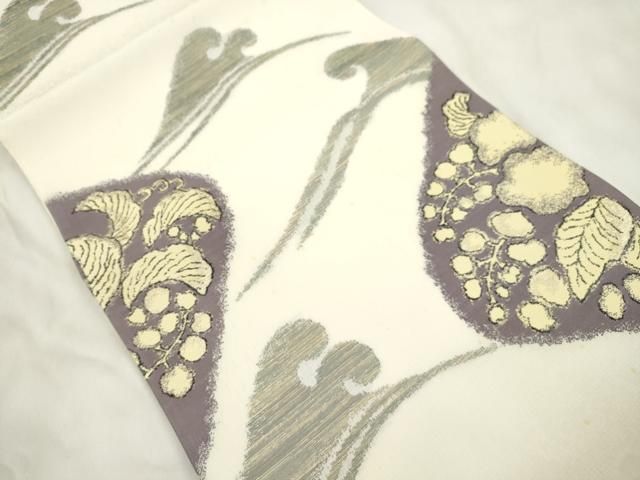平和屋着物▽六通柄袋帯 スリーシーズン 春夏秋 立波草花文 金銀糸 正絹 逸品 CABN9661dy