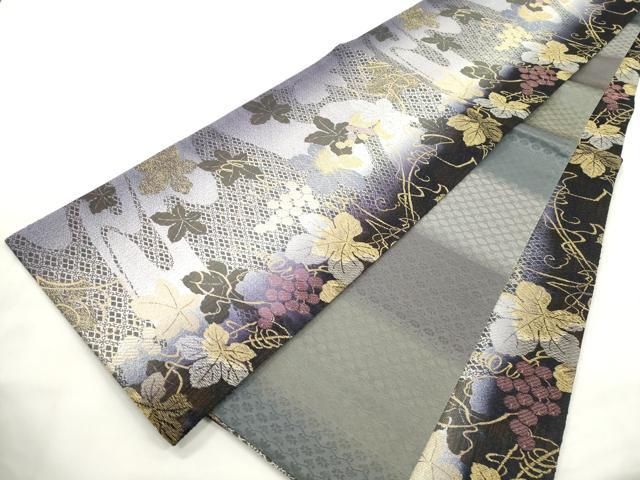 平和屋着物●両面 全通柄袋帯 葡萄蔦の葉文 金銀糸 正絹 逸品 未使用 CABN9662dy