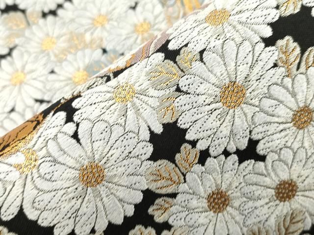平和屋着物●六通柄袋帯 唐織 流水草花文 黒地 金糸 鈴乃屋扱い 正絹 逸品 CABN9664dy