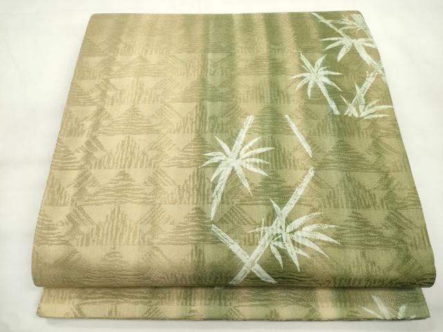 平和屋着物●全通柄袋帯 笹竹文 正絹 逸品 CABN9665dy