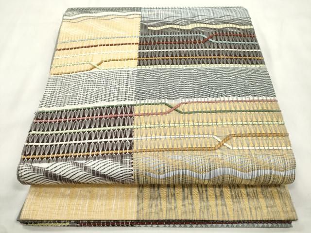 平和屋着物●太鼓柄袋帯 捩り織 幾何学文 正絹 逸品 CABN9668dy