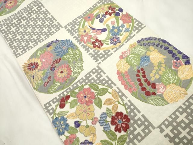 平和屋着物●六通柄袋帯 市松花丸紋 金糸 正絹 逸品 CABN9693dy