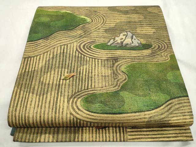 平和屋着物●太鼓柄袋帯 紬地 刺繍 枯山水 金彩 正絹 逸品 CABN9694dy