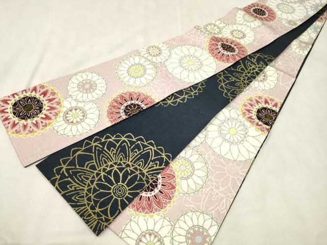 平和屋着物●両面 半幅帯 花丸文 正絹 逸品 CABN9783dy