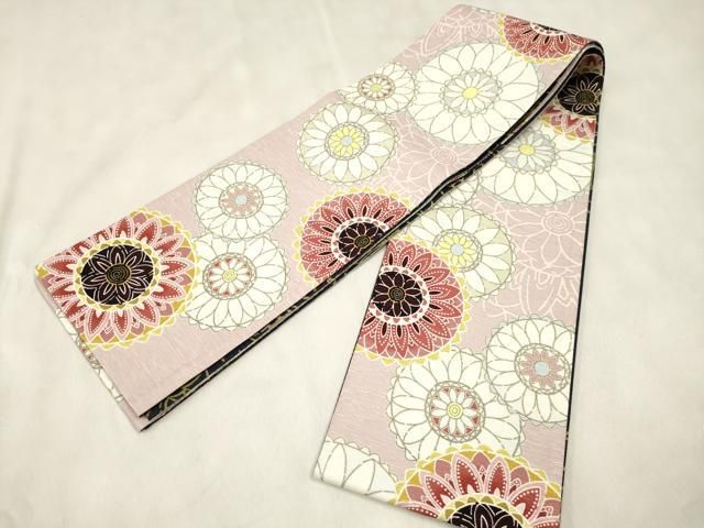 平和屋着物●両面 半幅帯 花丸文 正絹 逸品 CABN9783dy