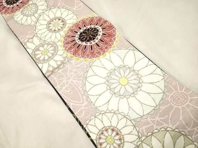 平和屋着物●両面 半幅帯 花丸文 正絹 逸品 CABN9783dy