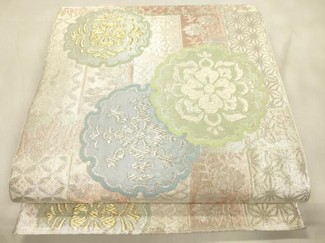 平和屋着物●西陣 川島織物 六通柄袋帯 幾何学花文 金銀糸 正絹 逸品 CABN9808dy