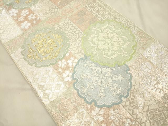 平和屋着物●西陣 川島織物 六通柄袋帯 幾何学花文 金銀糸 正絹 逸品 CABN9808dy