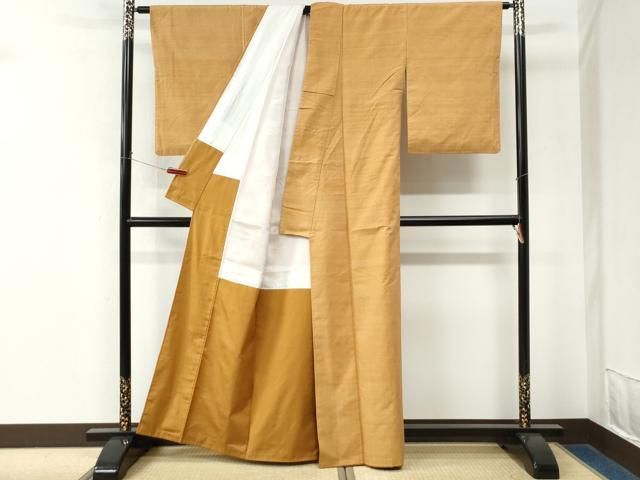 平和屋着物●結城紬 色無地 小麦色 正絹 逸品 CABO0002yc