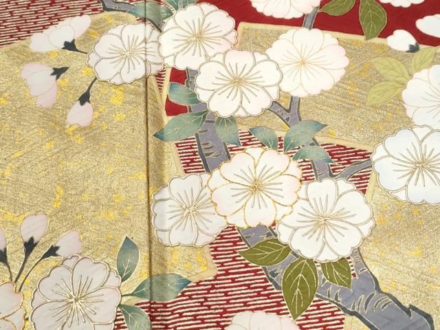 平和屋着物●豪華振袖・長襦袢セット 駒刺繍 立波色紙重ね枝菊文 金彩 正絹 逸品 CABO0006yc
