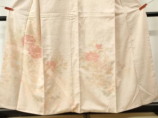 平和屋着物●訪問着 紬地 刺繍 籬牡丹花文 正絹 逸品 CABO0009yc