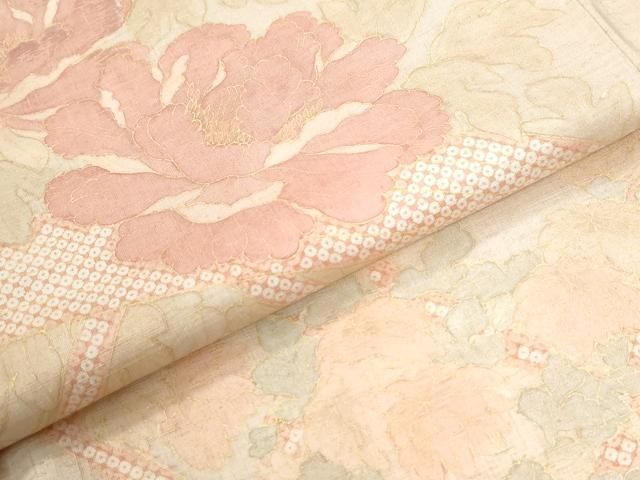 平和屋着物●訪問着 紬地 刺繍 籬牡丹花文 正絹 逸品 CABO0009yc