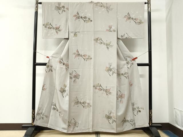 平和屋着物●上質な小紋 地紋起こし 草花文 正絹 逸品 CABO0037yc