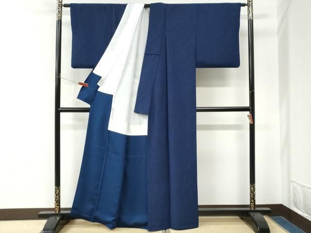 平和屋着物●上質な小紋 藍 型染め 草花文 正絹 逸品 CABO0041yc