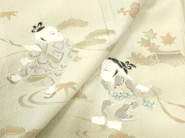 平和屋着物●訪問着 駒刺繍 童子風景文 暈し染め 金彩 正絹 逸品 CABO0046yc