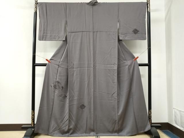 平和屋着物●訪問着 ビロード 菱花唐草文 紫鼠色 正絹 逸品 CABO0053yc