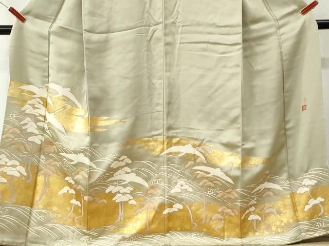 平和屋着物●豪華色留袖 作家物 駒刺繍 飛鶴浜松文 金彩 正絹 逸品 CABO0055yc