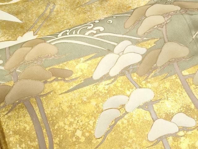 平和屋着物●豪華色留袖 作家物 駒刺繍 飛鶴浜松文 金彩 正絹 逸品 CABO0055yc