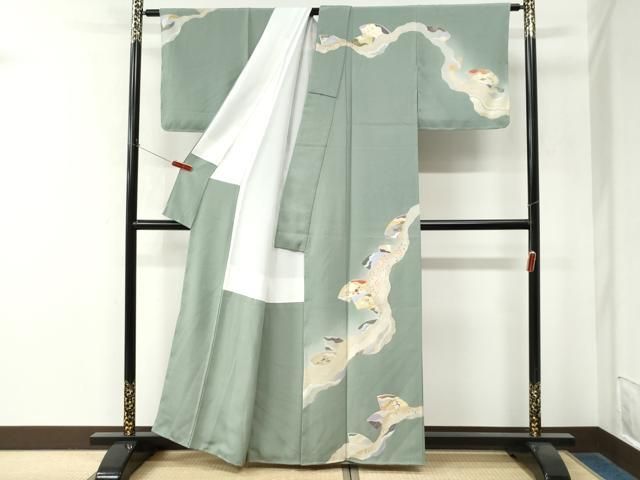 平和屋着物●訪問着 作家物 刺繍 道長地紙花鳥文 暈し染め 金彩 正絹 逸品 未使用 CABO0058yc