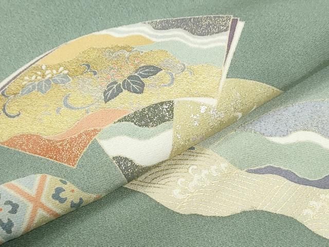 平和屋着物●訪問着 作家物 刺繍 道長地紙花鳥文 暈し染め 金彩 正絹 逸品 未使用 CABO0058yc