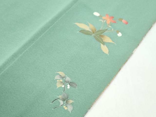 平和屋着物●訪問着 作家物 鴛鴦群鶴草花文 暈し染め 金通し地 正絹 逸品 CABO0060yc