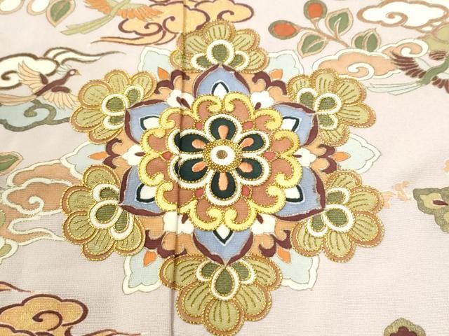 平和屋着物●豪華色留袖 駒刺繍 鳳凰花唐草文 金彩 正絹 逸品 CABO0095yc