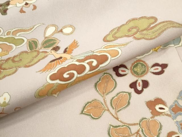 平和屋着物●豪華色留袖 駒刺繍 鳳凰花唐草文 金彩 正絹 逸品 CABO0095yc