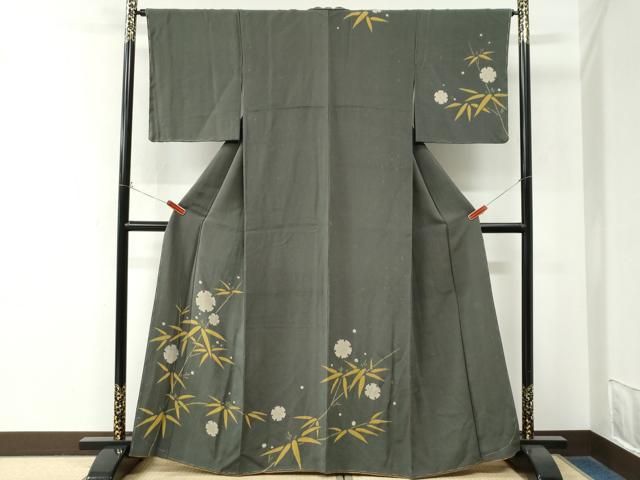 平和屋着物●訪問着 雪輪枝笹文 鬼しぼ縮緬 正絹 逸品 CABO0121yc