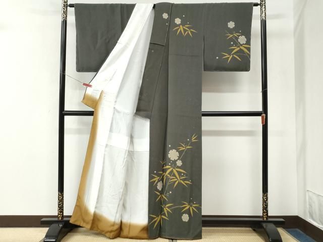 平和屋着物●訪問着 雪輪枝笹文 鬼しぼ縮緬 正絹 逸品 CABO0121yc