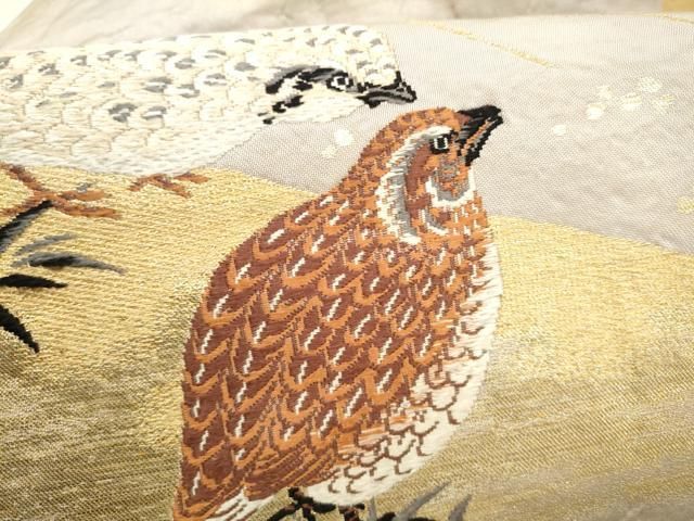 平和屋着物●アンティーク 大正ロマン 九寸名古屋帯 休み鳥 金銀糸 正絹 逸品 CABO1602hy