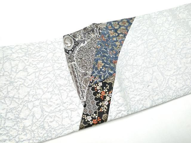 平和屋着物●つけ帯 切嵌 草花文 金通し地 正絹 逸品 CABO1610hy