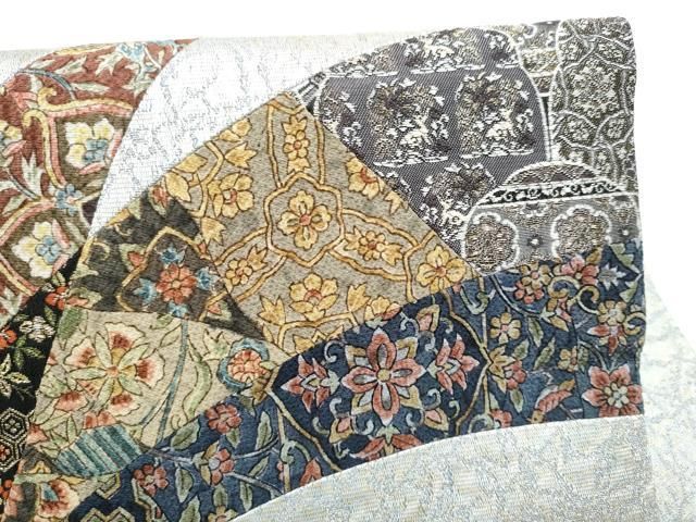 平和屋着物●つけ帯 切嵌 草花文 金通し地 正絹 逸品 CABO1610hy